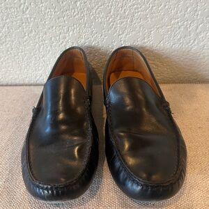 Tod’s Black Calfskin Leather Top Stitch Apron Toe Loafers